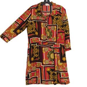 Y2K Baroque Mini Dress Red Abstract Bold Maximalist Old Money Statement Large